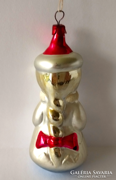 Régi üveg Karácsonyfa dísz Kislány figura,ritka