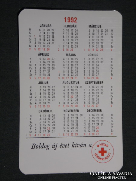 Kártyanaptár, Magyar Vöröskereszt, grafikai rajzos, gyógyítás anno, 1992,   (3)