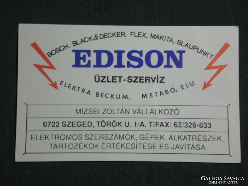 Card calendar, Edison, Zoltán Mizsei machine tool shop, service, Szeged, 1993, (3)