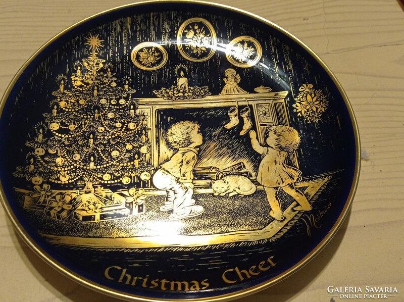 KARÁCSONYI JELZETT - ARANYOZOTT tányér 1975 - limitált 24 karátos arannyal 19 cm