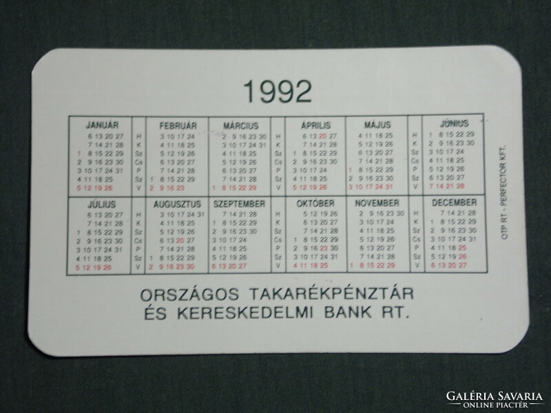 Kártyanaptár, OTP takarékpénztár, bank, részvény, pecsétnyomó,1992,   (3)