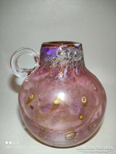 Beautiful pfauenauge collection cranberry eisch marked glass vase craft pouring pitcher