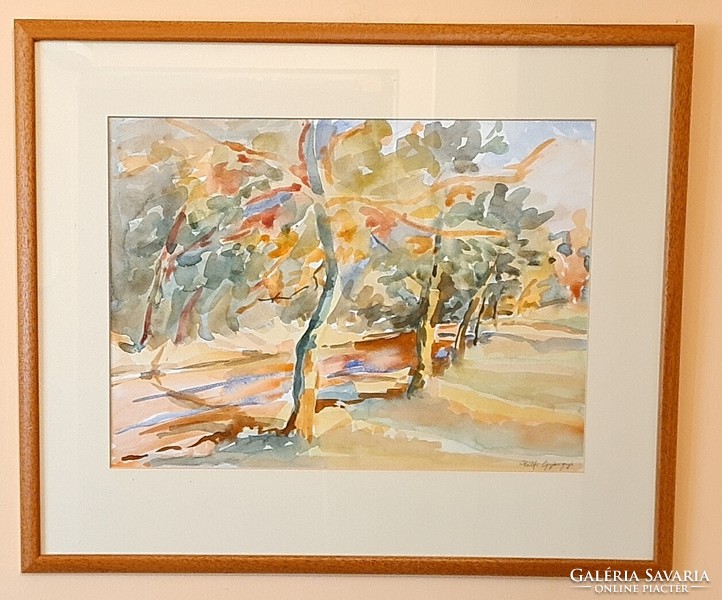 Pálfi Györgyi - "Alkonyi fák" - nagyon szép akvarell festmény