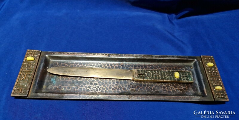 Retro industrial bronze metal copper leaf opener and tray