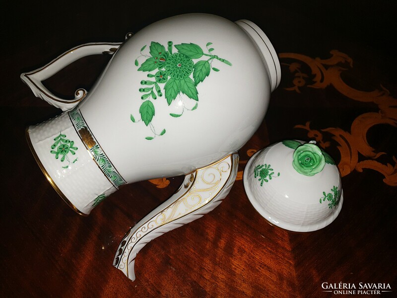 Herendi 2 személyes zöld Apponyi mintás teás készlet szalagtálon