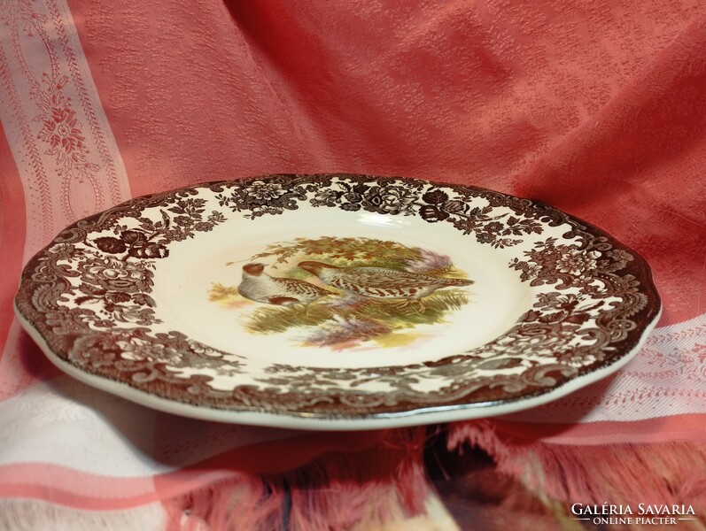 Royal Worcester, Palissy, gyönyörű angol porcelán nagy lapos kínáló tál, tányér, közepén fogolypárra