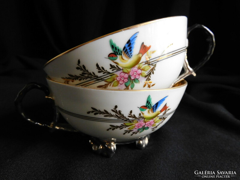 Antik teáscsészék madár dekorral - XIX. század - 2 darab