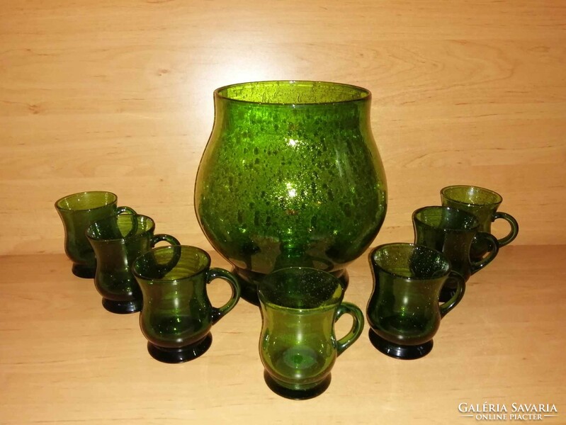 Green glass bowl set with 7 glasses