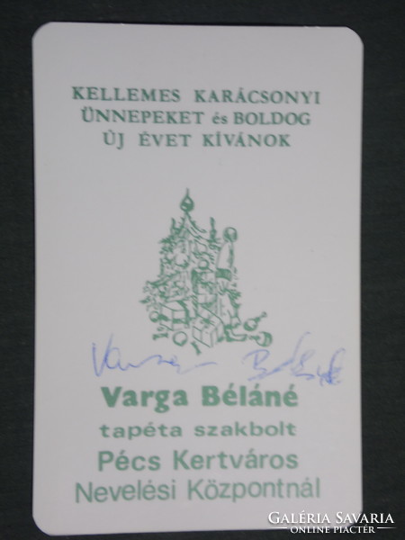 Kártyanaptár, ünnepi, Varga Béláné, Tapéta szakbolt, Pécs, 1994,   (3)