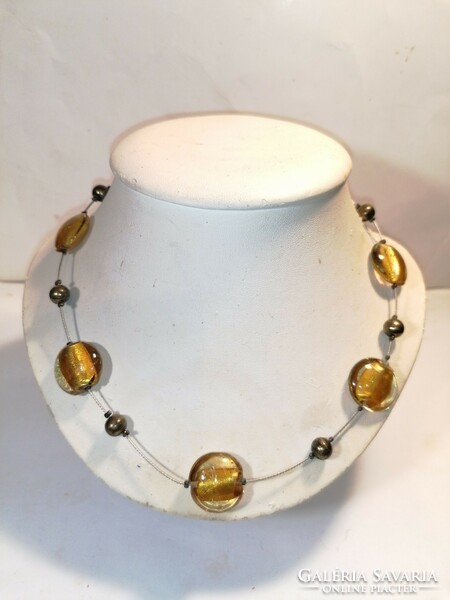 Gold colored glass necklace (1076)
