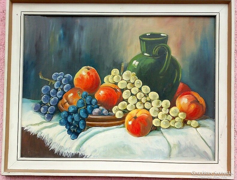 Fruit still life with grapes and apples from the Netherlands, framed painting