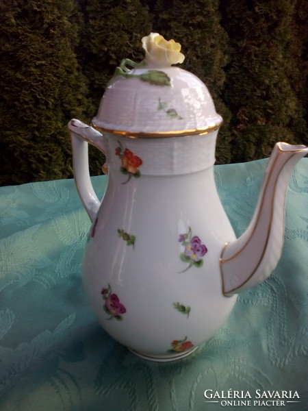 Old Herend pansy-patterned large pot with spout