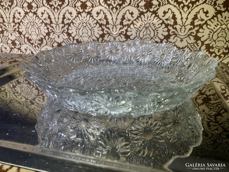 Retro floral patterned glass fruit salad bowl, offering, centerpiece