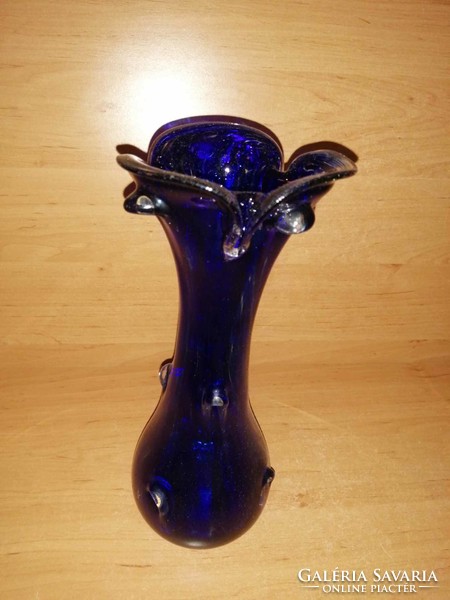Kézi készítésű kék üveg váza - 28 cm magas (2/d)