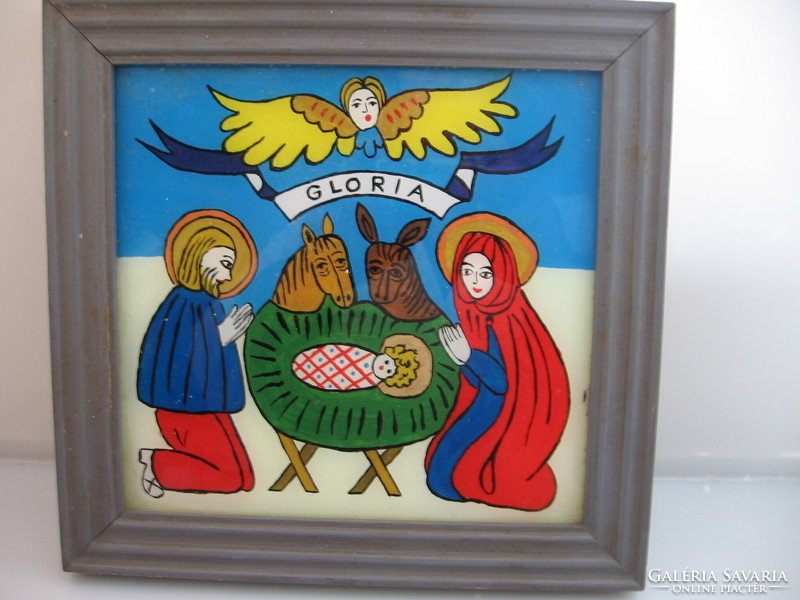 Romanian glass icon nativity scene
