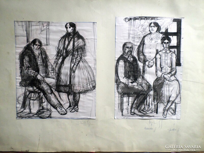 Transylvanian peasants 2 ink drawings)