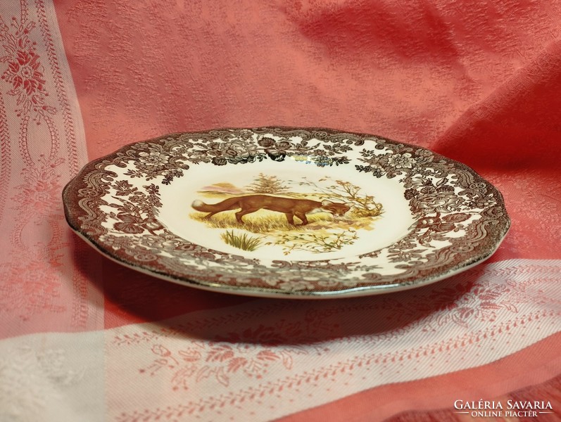 Royal Worcester, Palissy, gyönyörű angol porcelán süteményes tányér, közepén róka