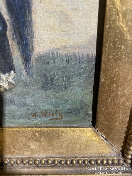 W. Wioly szignóval olaj, vászon festmény, 25 x 20 cm-es.