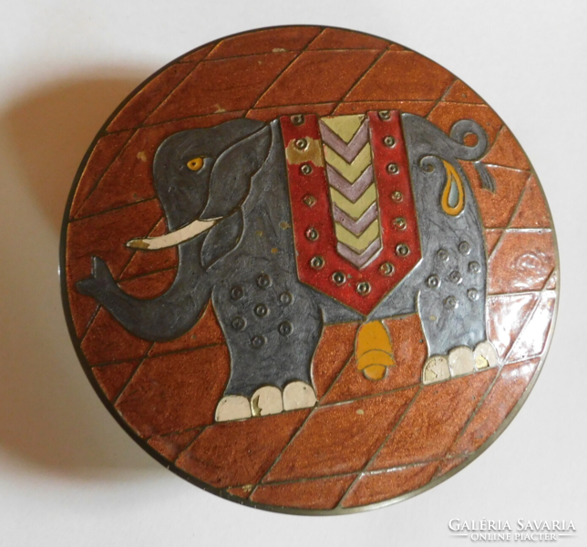 Fire-enamel copper bonbonier with Indian elephant decor