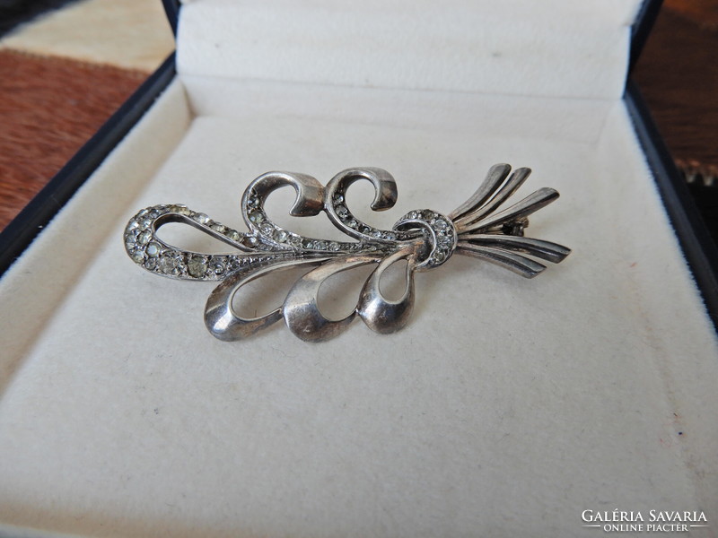 Antique English silver brooch with rhinestones