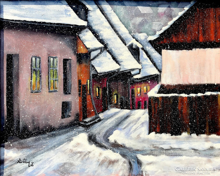 Szállingózó hópihék - akrilfestmény - 40 x 50 cm (Erdély)