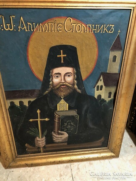 Pravoszláv szent atya festmény, olaj papiron, 60 x 40 cm-es.