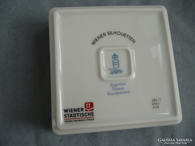 Augarten Wien bécsi porcelán készlet váza tálka bonbonier wiener silhouetten dekor biztosító reklám