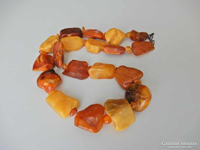 Antique real large-eye amber necklace with silver clasp