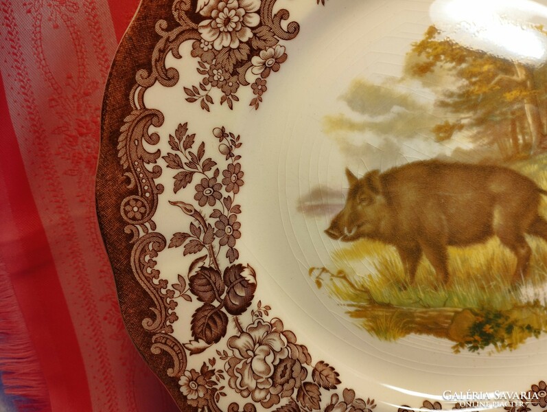 Royal worcester, palissy, beautiful English porcelain large flat serving bowl, boar in the middle