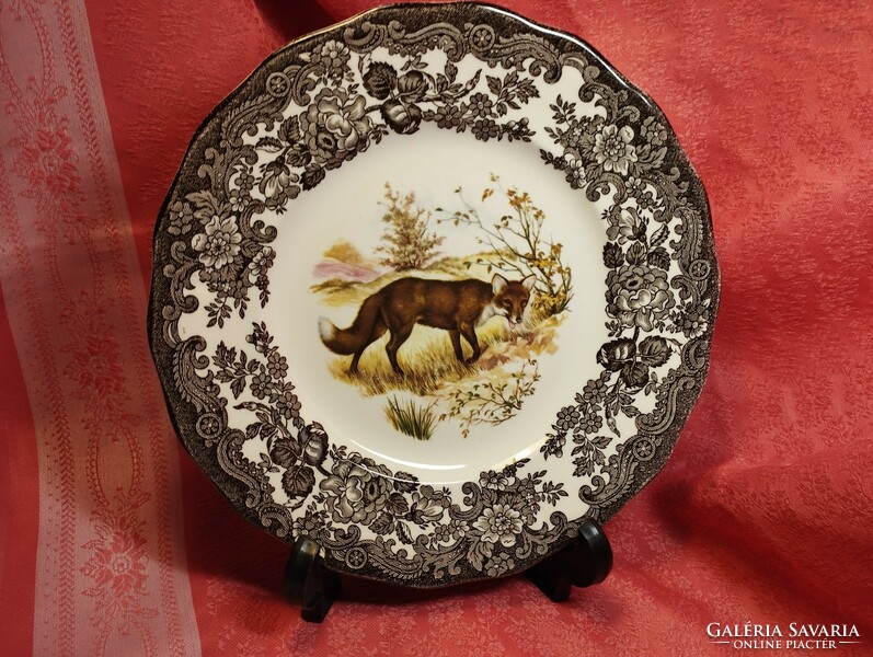 Royal Worcester, Palissy, gyönyörű angol porcelán süteményes tányér, közepén róka