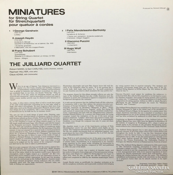 Juilliard String Quartet - Miniatures (LP)