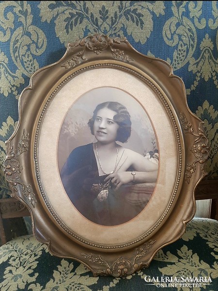 Antik Hölgy portré fotó csodás antik ovális képkeretben fotó 1920-30 as évek Karsa Kázmér műhelyéből