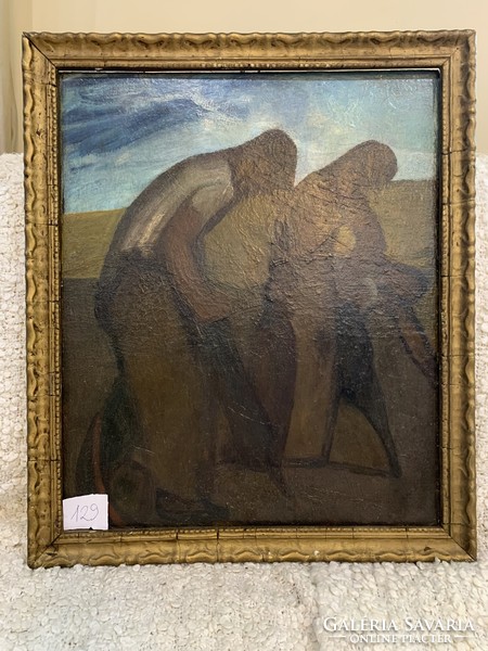 Plowing sowing peasants oil painting 52x62 cm