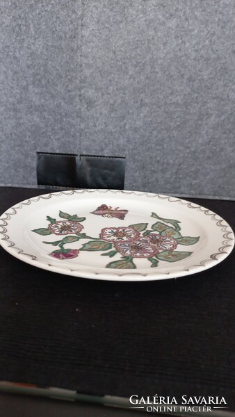 Zsolnay rare, hand-painted, gold-decorated, butterfly, floral tray with the artist's signature, 19.5 cm