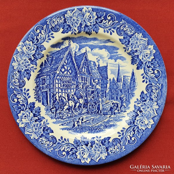 Ironstone angol jelenetes kék porcelán tányér