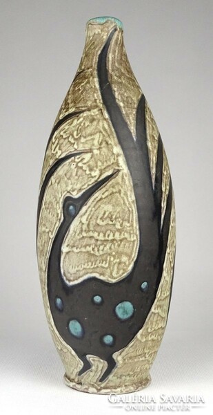 1P257 old Gorka Lívia ceramic vase with three birds 26.5 Cm