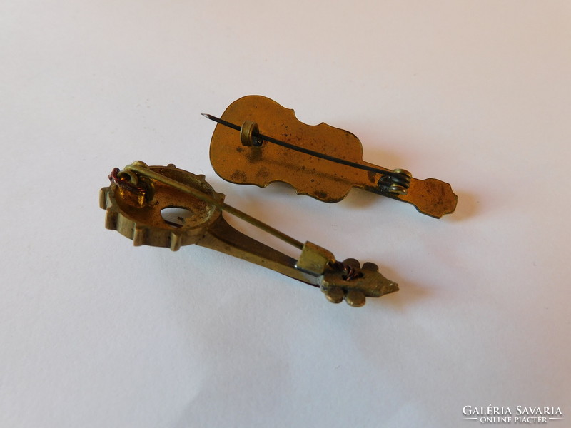Old copper instrument brooches - 2 pieces - violin and mandolin
