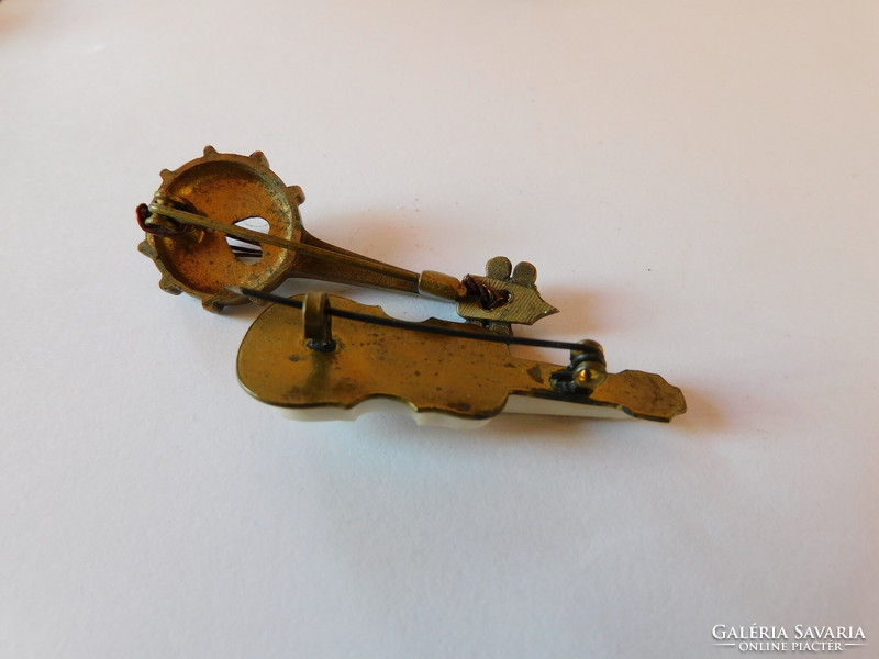 Old copper instrument brooches - 2 pieces - violin and mandolin