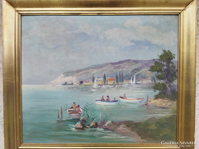 Balaton. Tihany harbor oil painting on canvas.