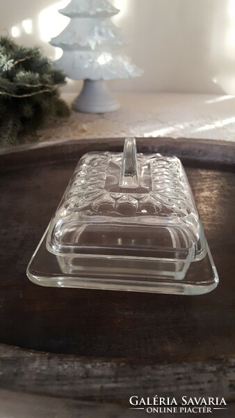 Old thick glass butter dish