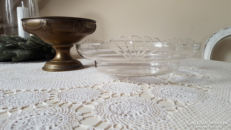 Gyönyörű ezüstözött réz asztalközép,kínáló üvegbetéttel