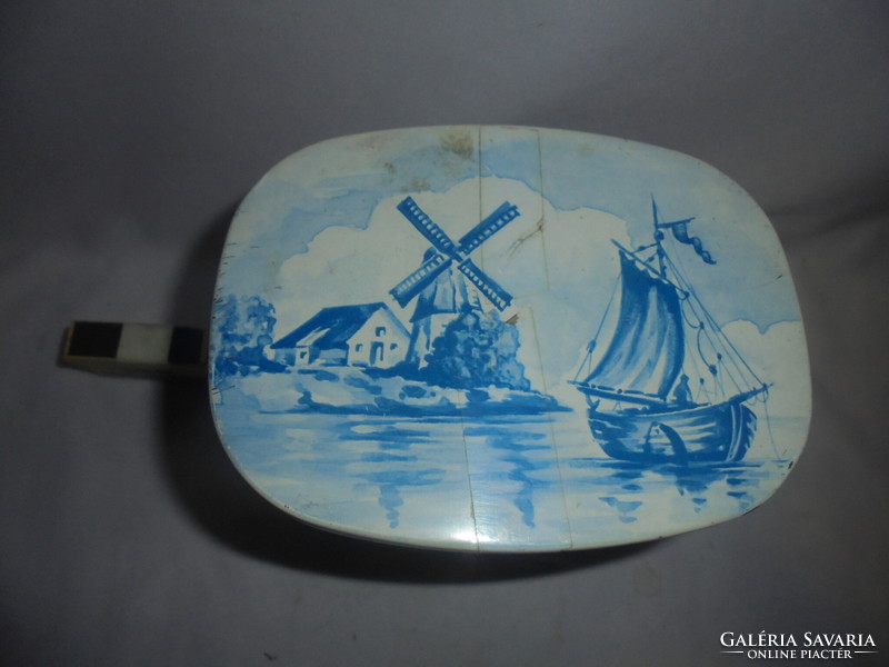 Dutch biscuit box, plate, tin box - windmill