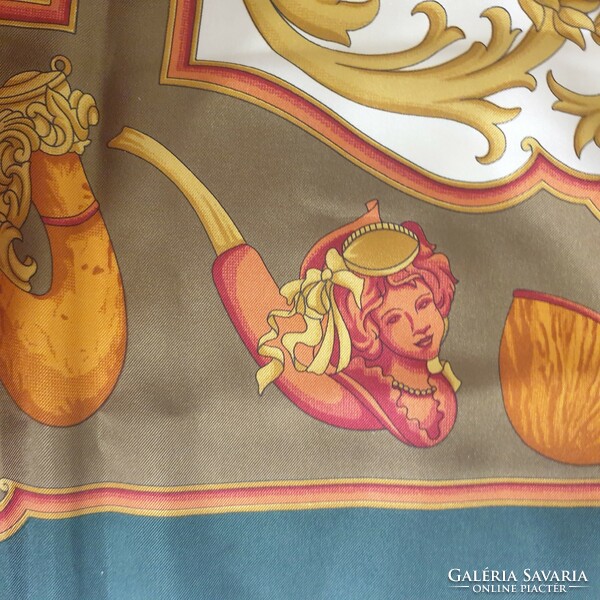 Italian silk scarf, with pipe figures and decorative matchbox pattern, 85x85 cm