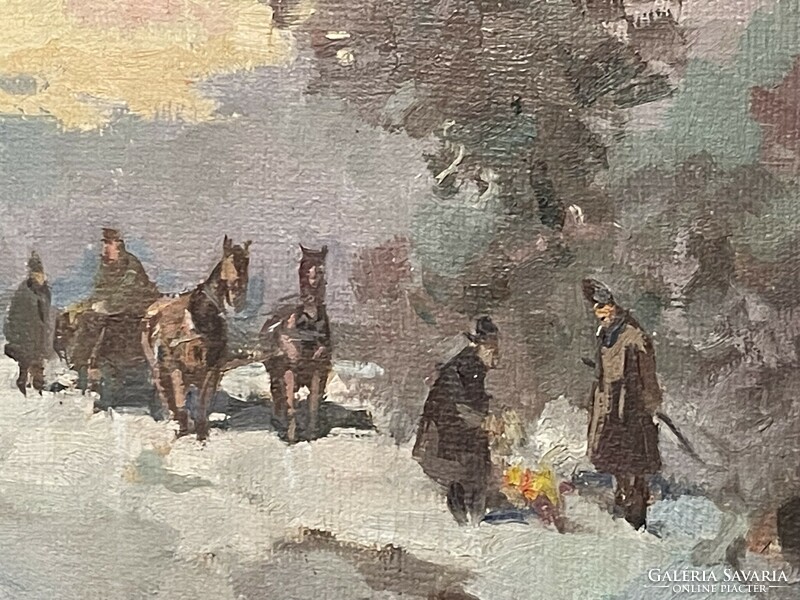 Csallóközi wolf Lőrinc - soldiers in the winter..40X50cm+k