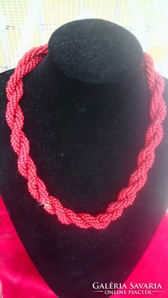 Old beautiful multi-stranded necklace in coral color