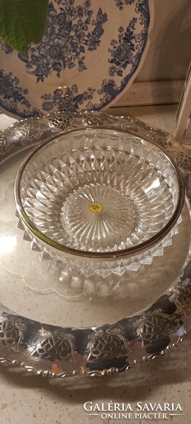 Cast glass bowl - silver plated? ' With a border