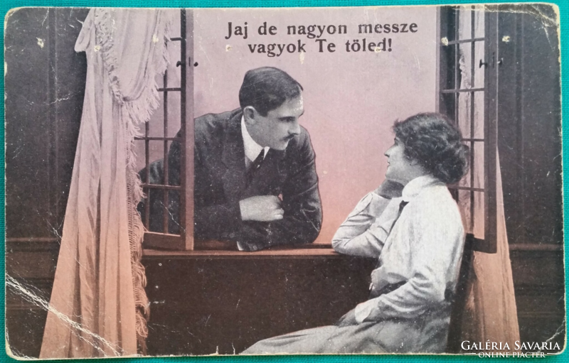 Antique colored romantic postcard, couple in love, photo montage, ran