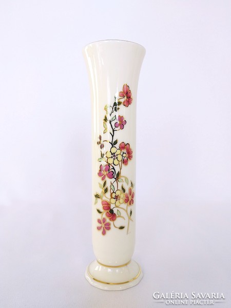 Zsolnay's hand-painted floral narrow tube vase. Rare! (No.: 23/193.)
