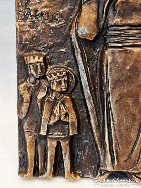 Gizella, Szent István, Szent Imre modern bronz fali plakett, dombormű