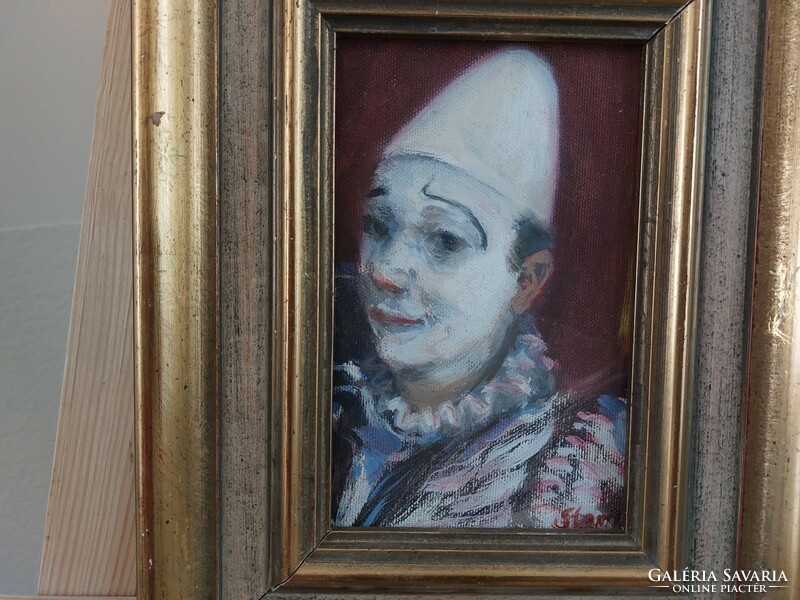 (K) signed clown painting with 31x24 cm frame